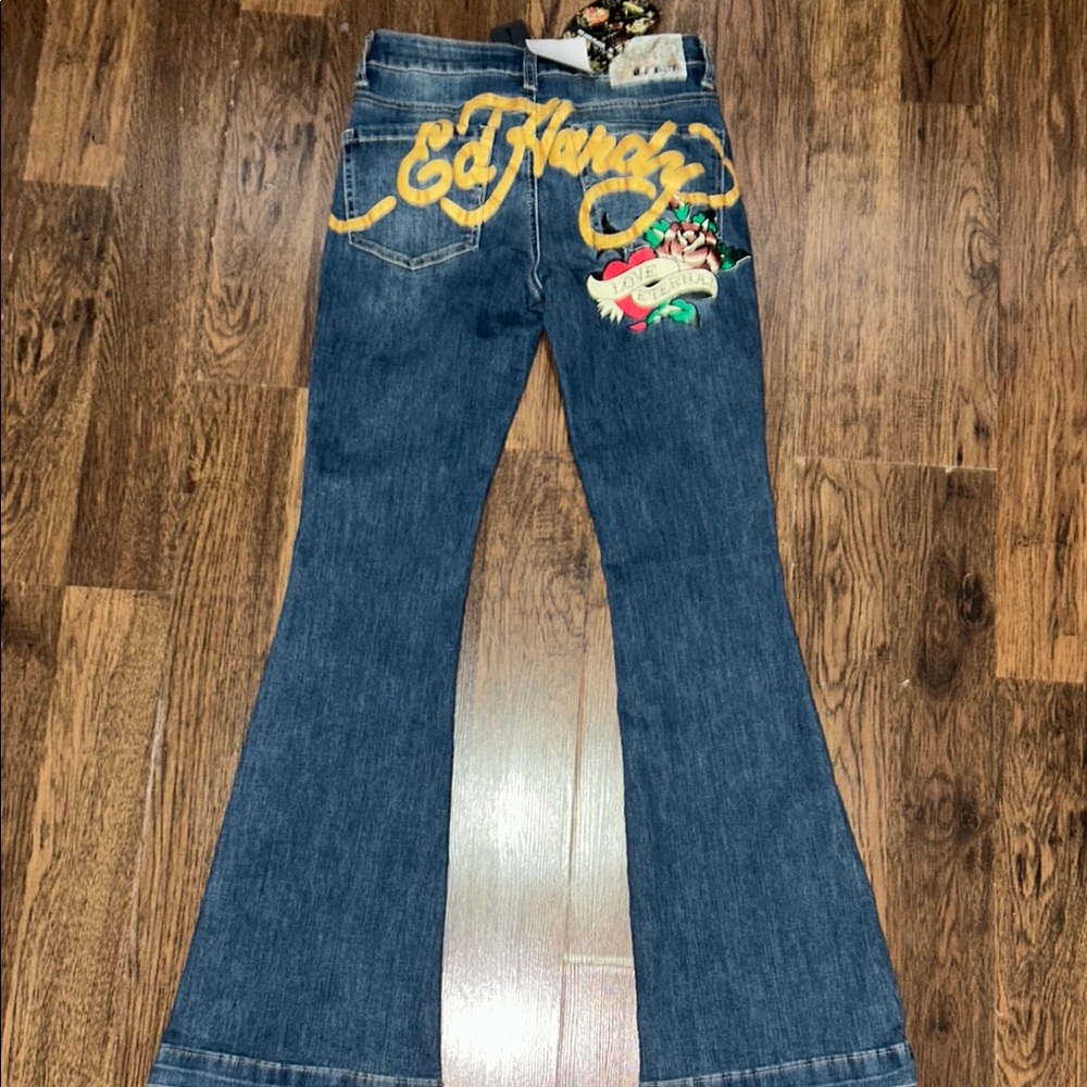 Ed Hardy Denim Flare Jeans with Graphic Design